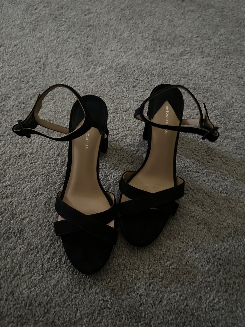 ANTONIO MELANI Black Crisscross Ankle-Strap Block Heels